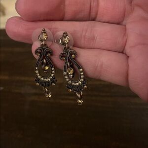 Antique-Style Gold and Bronze Teardrop Dangle Earrings